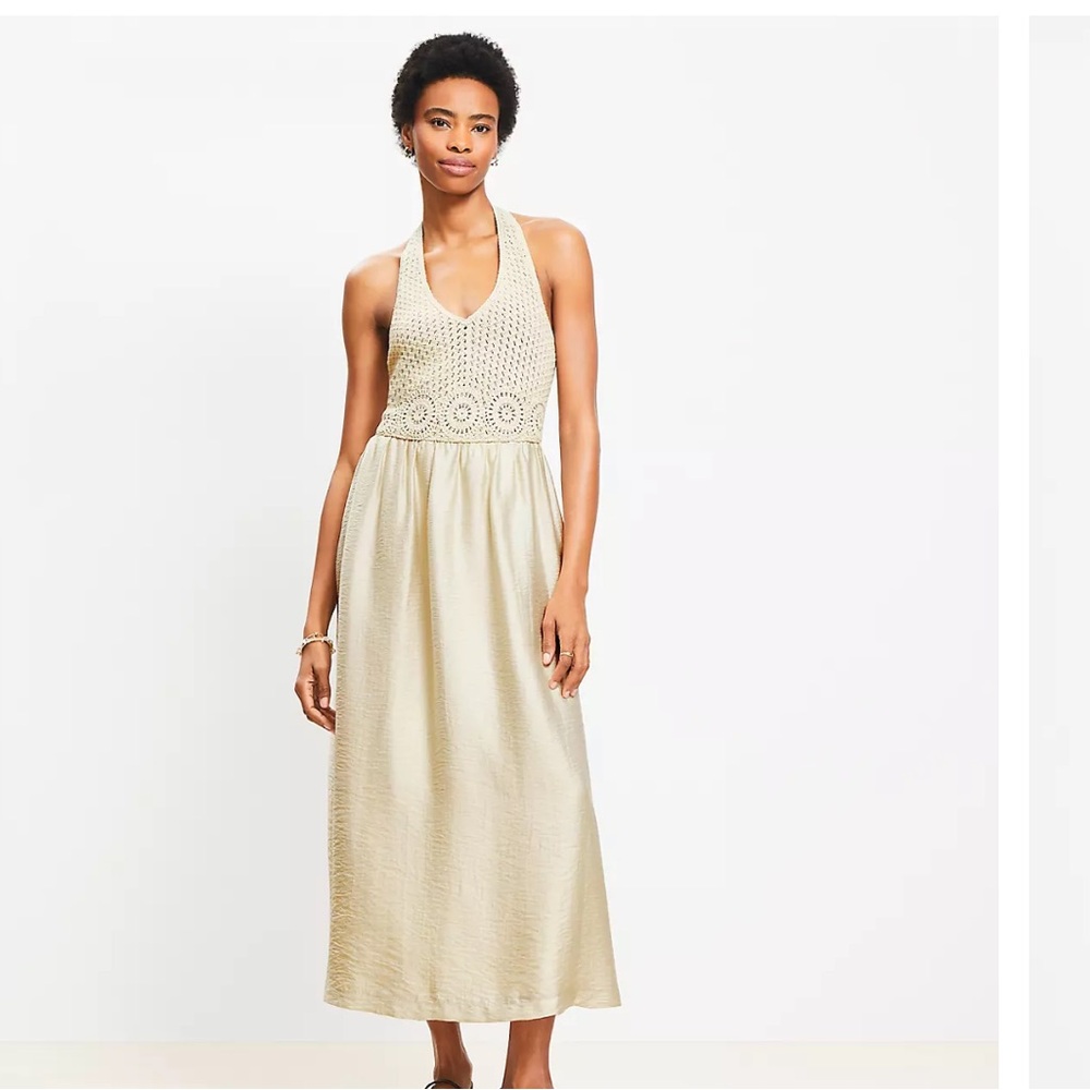 LOFT Petite Crochet Halter Midi Dress - Picture 3 of 16